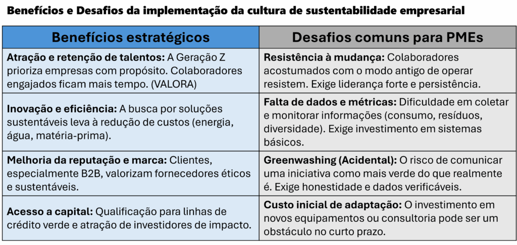 cultura de sustentabilidade empresarial - Benefícios e Desafios